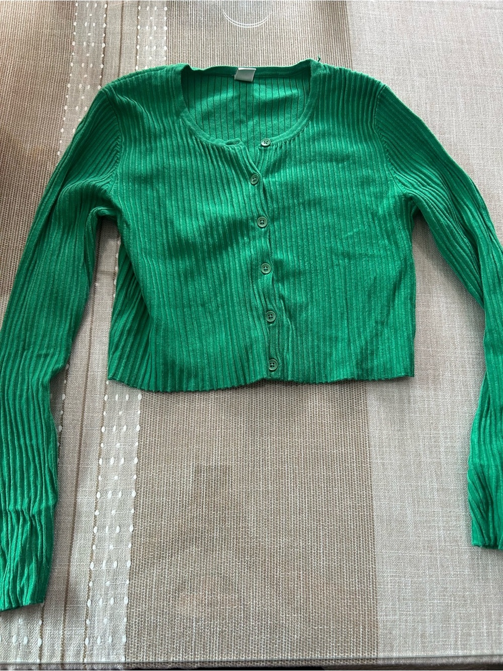 twik Green Ribbed Button-Up Cropped Cardigan